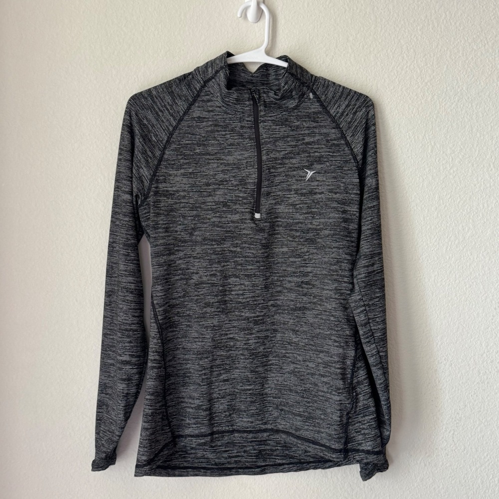 Old‎ Navy Active Mens Small Black Space Dye Quarter Zip Pullover Long Sleeve Top